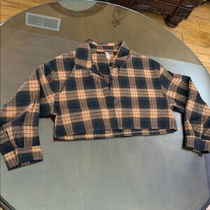 Plaid Cropped Button-Up Shirt